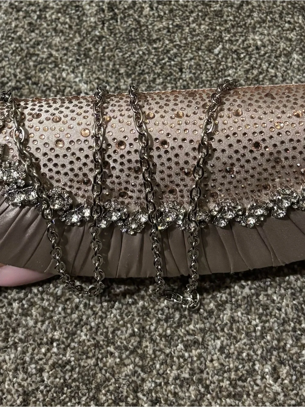 Embellished champagne Evening Clutch with Chain Strap